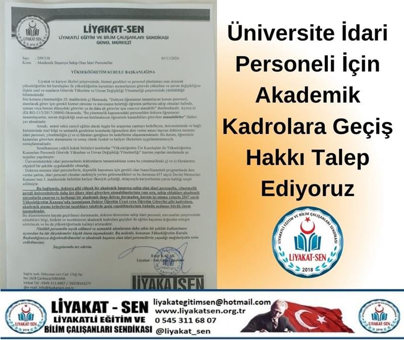Dr. Ünvanlı Üniversite İdari Personeline Akademik Kadrolara Geçiş Hakkı Verilmelidir